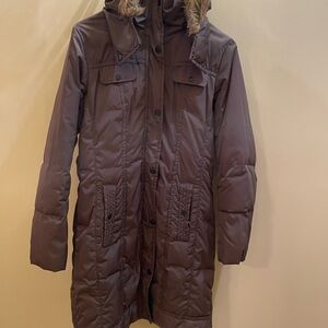Marc New York /Andrew Marc dark brown removable zip hood long puffer coat